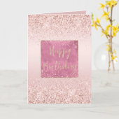 Blush Pink Ombre Glitzy Glitter Sparkle Verjaardag Kaart (Gele Bloem)