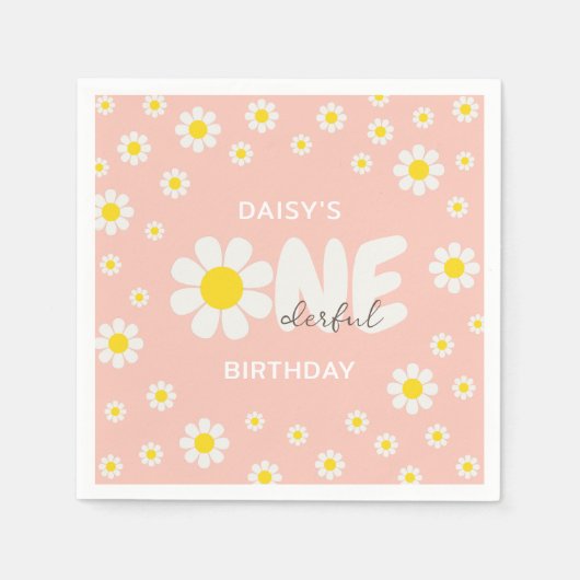 Blush Pink OneDerful Daisy Flower 1e Verjaardag Servet (Voorkant)