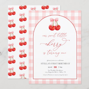 Blush Pink Onze Zoete Cherry Meisje 1e Verjaardag Kaart