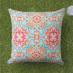 Blush Pink Oranje Red Turquoise Blue Tribal Art Buitenkussen