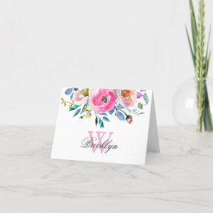 Blush Pink Paars Floral Botanische Monogrammen Bedankkaart
