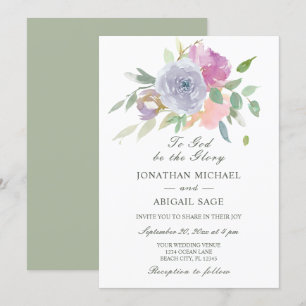 Blush Pink Paars Simple Floral Christelijk Weddens Kaart