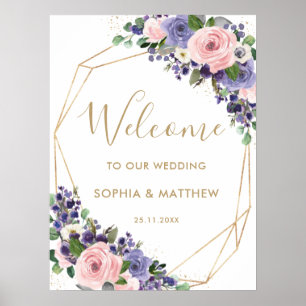 Blush Pink Paarse Floral Bridal Weddenschap Welkom Poster