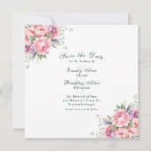 Blush Pink Paarse Sage Elegant Script Floral Save The Date (Voorkant)