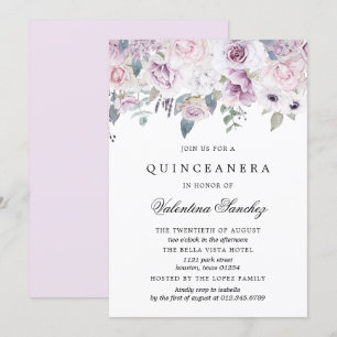 Blush Pink Paarse Waterverf Floral Quinceanera Kaart
