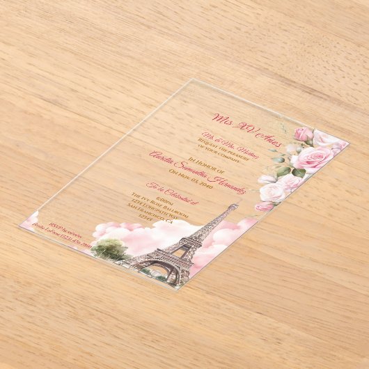Blush Pink Paris Quinceañera Acryl Uitnodigingen (Laagn)