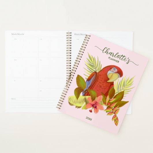 Blush Pink Parrot 2023 Monogrammed Name (Devant avec enveloppe)