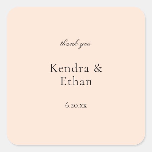 Blush Pink Pastel Hartelijk dank Vierkante Sticker (Voorkant)