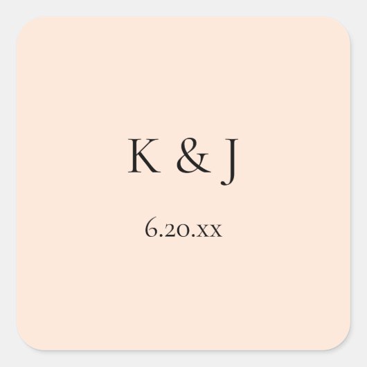 Blush Pink Pastel Monogram & datum Vierkante Sticker (Voorkant)