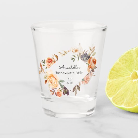 Blush Pink & Peach Bachelorette Party Shot Glas (Voorkant)