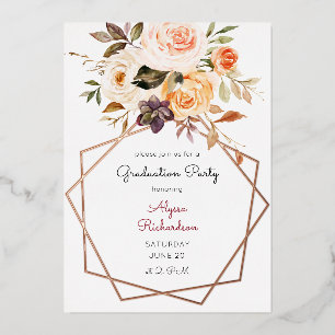 Blush Pink & Peach Floral & Lijst Graduparty Folie Uitnodiging