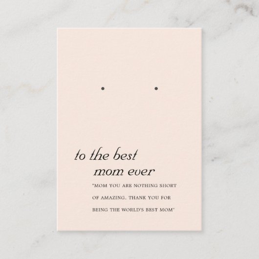 BLUSH PINK PEACH MOM GIFT EARRING DISPLAY CARD PLAATSKAARTJE (Voorkant)