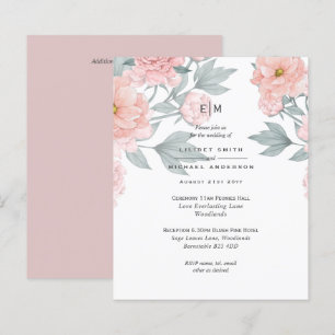 Blush Pink Peach PEONIES Weddenschap Uitnodigen to
