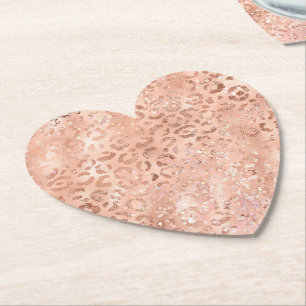 Blush Pink Peach Roos Gold Leopard Kartonnen Onderzetters