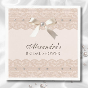 Blush Pink Pearls Satijn Bow Lace Vrijgezellenfees Servet