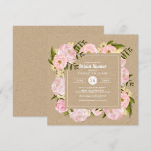 Blush Pink Peonie Kraft Paper Robuust Vrijgezellen Kaart