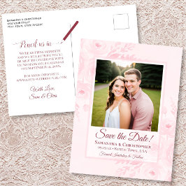 Blush Pink Peonies & Photo Wedding Save the Date Aankondigingskaart