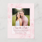 Blush Pink Peonies & Photo Wedding Save the Date Aankondigingskaart (Voorkant)