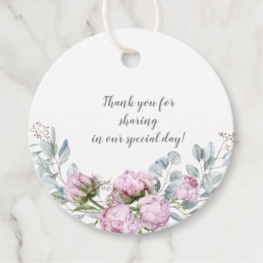 Blush Pink Peonies Sage Greenery Wedding | Bedankjes Labels (Voorkant)