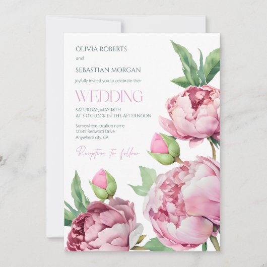 Blush Pink Peonies Waterverf Weddenschap Kaart (Voorkant)