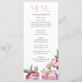 Blush Pink Peonies Waterverf Weddenschap Menu (Voorkant)