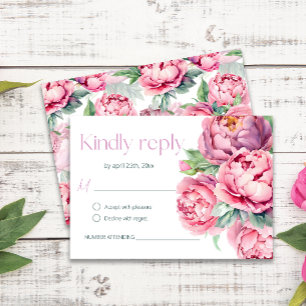 Blush Pink Peonies Waterverf Weddenschap RSVP Kaartje