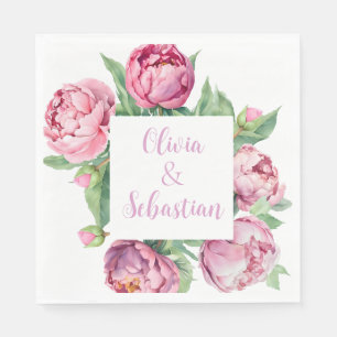 Blush Pink Peonies Waterverf Weddenschap Servet