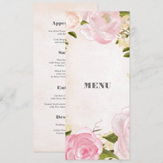 Blush Pink Peonies Waterverf Wedding Menu Kaart (Voorkant / Achterkant)