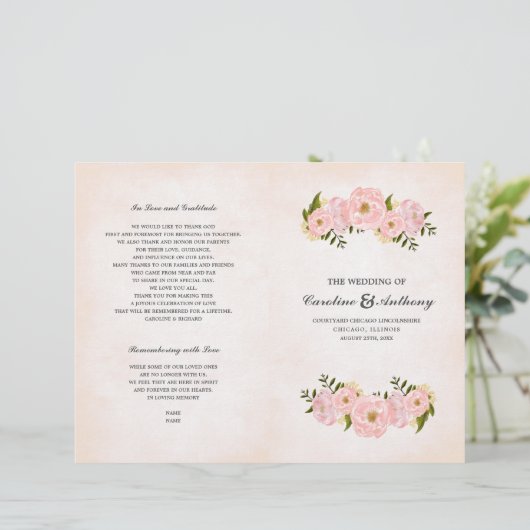 Blush Pink Peonies Waterverf Wedding Programs (Staand voorkant)