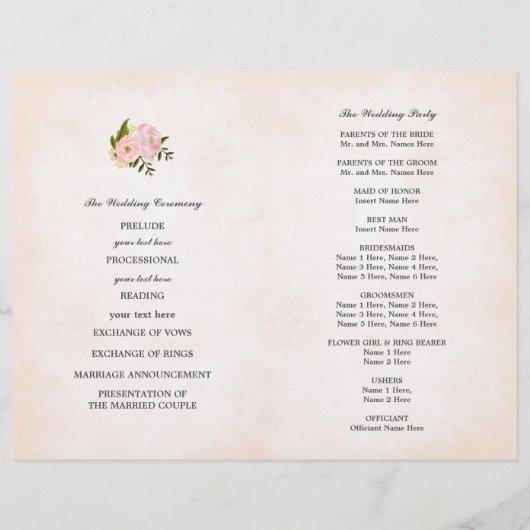 Blush Pink Peonies Waterverf Wedding Programs (Achterkant)