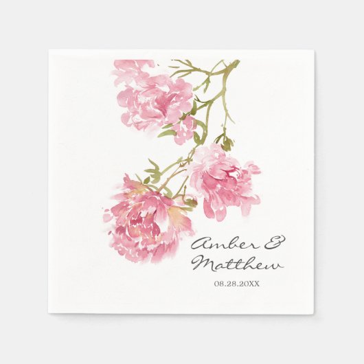 Blush Pink Peonies Wedding Napkins Servet (Voorkant)