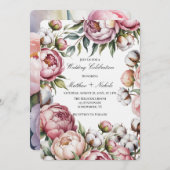 Blush Pink Peony and Cotton Wedding Celebration Kaart (Voorkant / Achterkant)