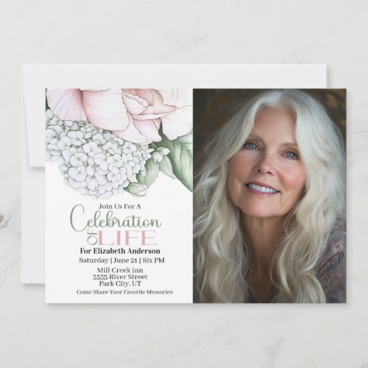 Blush Pink Peony Celebration Of Life Invitation (Devant)
