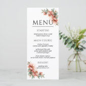 Blush Pink Peony Coral Elegant Dinner Wedding Menu (Staand voorkant)