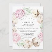 Blush Pink Peony en Cotton Wedding Invitations (Voorkant)