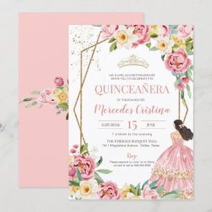 Blush Pink Peony en Lily Quinceanera Birthday Kaart