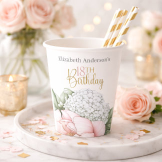 Blush Pink Peony Floral 18th Birthday  Papieren Bekers