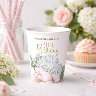 Blush Pink Peony Floral 21st Birthday  Papieren Bekers