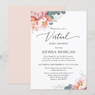 Blush Pink Peony Floral Virtual Baby shower Kaart