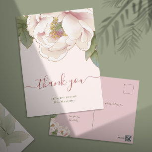 Blush Pink Peony Floral Vrijgezellenfeest Dank je  Briefkaart
