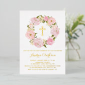 Blush Pink Peony Floral Wreath Baby Blessing Folie Uitnodiging (Staand Voorkant)