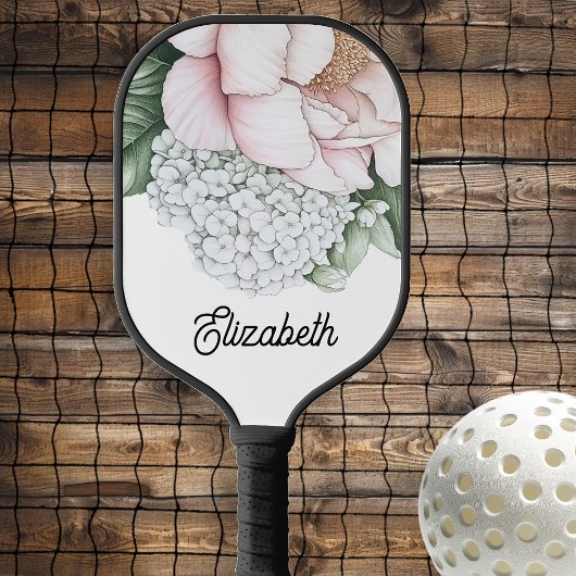Blush Pink Peony Personalized Pickleball Paddle