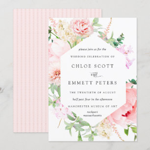 Blush Pink Peony Rustic Floral Wedding Invitation Kaart