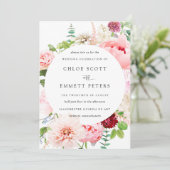 Blush Pink Peony Rustic Floral Wedding Invitation Kaart (Staand voorkant)