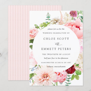 Blush Pink Peony Rustic Floral Wedding Invitation Kaart
