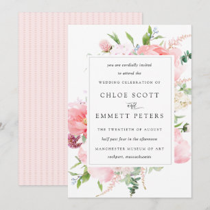 Blush Pink Peony Rustic Floral Wedding Invitation Kaart