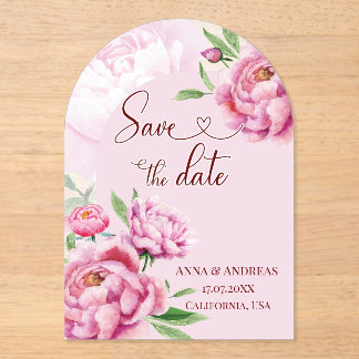 Blush Pink Peony Save the Date Card Acryl Uitnodigingen