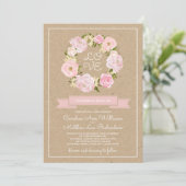 Blush Pink Peony Wreath Kraft Paper Weddenschap Kaart (Staand voorkant)