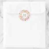 Blush Pink Peony Wreath Monogram Weddenschap Ronde Sticker (Tas)