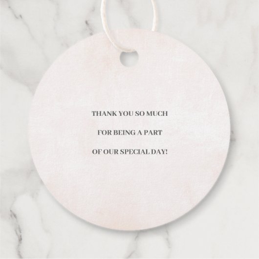 Blush Pink Peony Wreath Weddenschap Bedankt Bedankjes Labels (Achterkant)